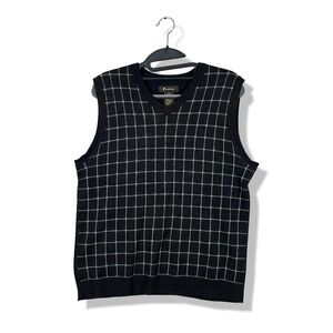 Fink V-Neck Sweater Vest Mens Size M Black Grid Pattern Dark Academia Preppy